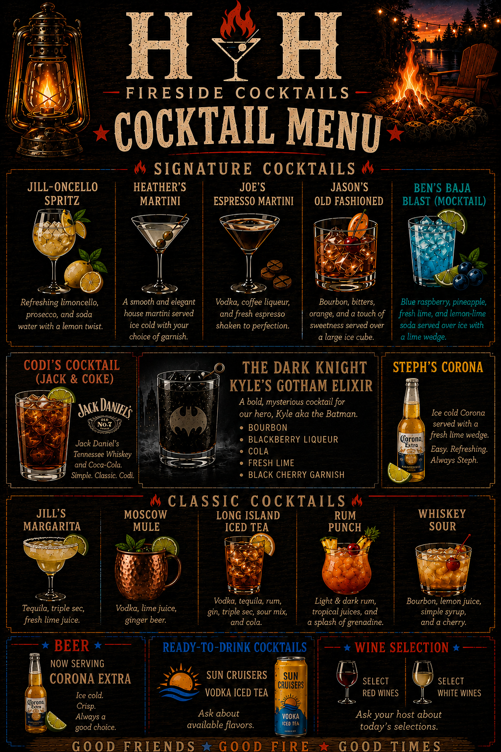 HCH Fireside Cocktails cocktail menu